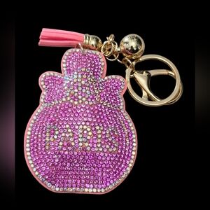 Pink Paris Perfume Bottle Rhinestone Bag Charm Keychain